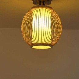 Unik, Halvinnfelt, Kreativ, Rund Bambus Taklampe For Verandabelysning