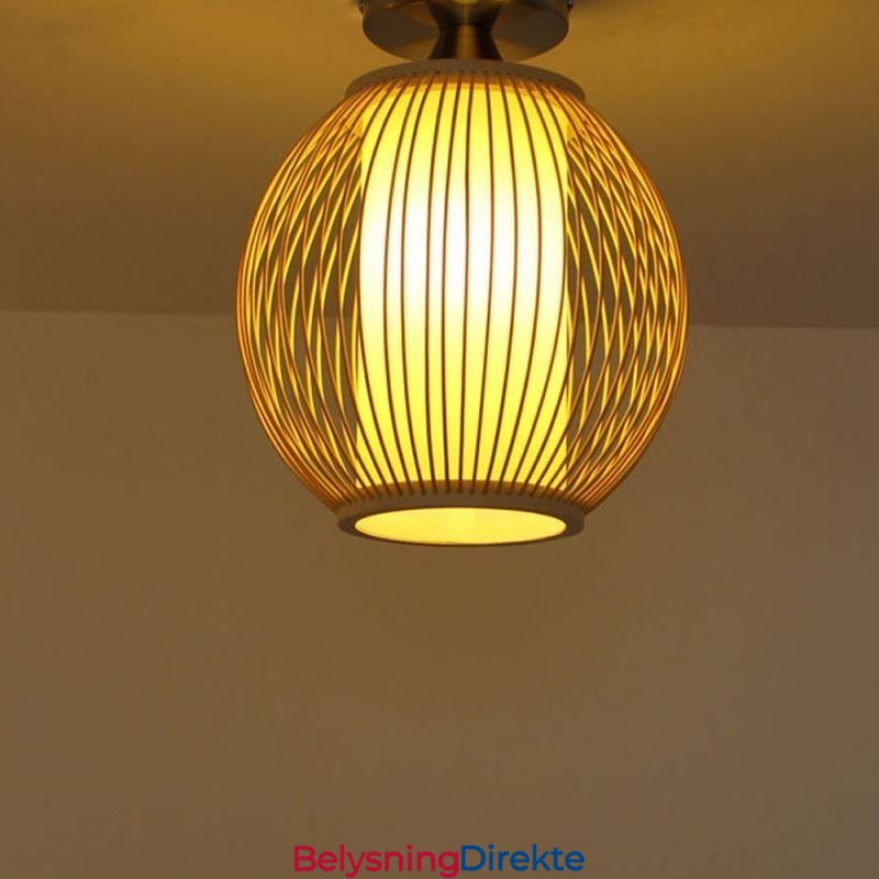 Unik, Halvinnfelt, Kreativ, Rund Bambus Taklampe For Verandabelysning