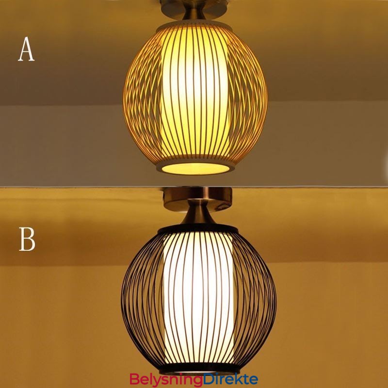 Unik, Halvinnfelt, Kreativ, Rund Bambus Taklampe For Verandabelysning