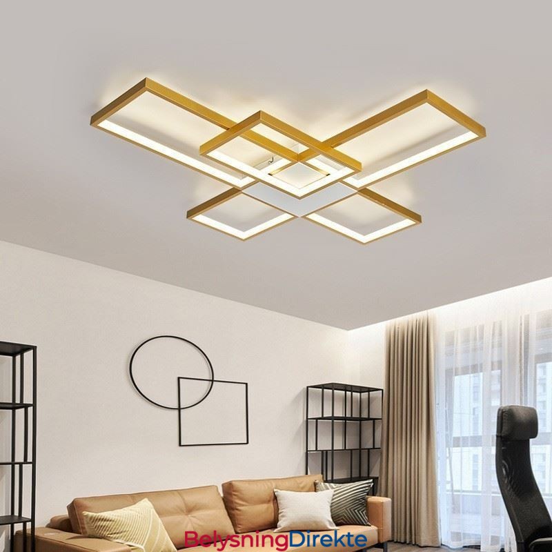 Minimalistisk Innfelt Taklampe Med Fem Firkanter, Trinnløs Dimbar Med Fjernkontroll, 92 W