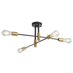 Sputnik-Lysekrone Med 4 Lys, Svart, Halvt Innfelt Taklampe Fra Midten Av Århundret