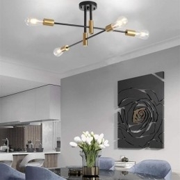 Sputnik-Lysekrone Med 4 Lys, Svart, Halvt Innfelt Taklampe Fra Midten Av Århundret