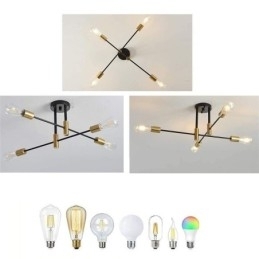 Sputnik-Lysekrone Med 4 Lys, Svart, Halvt Innfelt Taklampe Fra Midten Av Århundret