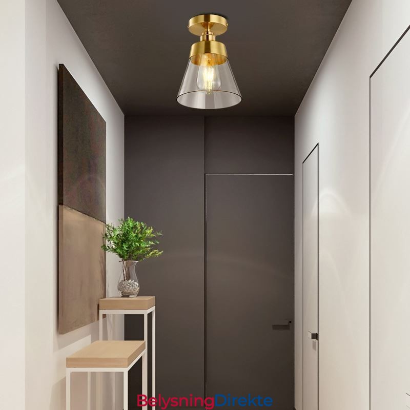 Moderne Taklampe I Glass Med 1 Lyspære I Messingfinish