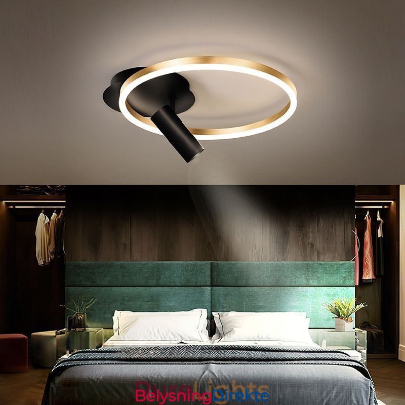 Taklampe Med Børstet Gullfarget Halo-Ringbelysning Spotlight