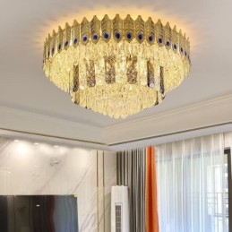 Krystall, Innfelt Rund Galvanisert Phoenix-Hale, Gullfarget, Luksuriøs Dekorativ Taklampe