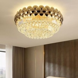 Krystall Innfelt Rund Galvanisert Gull Luksuriøs Dekorativ Taklampe 80 Cm