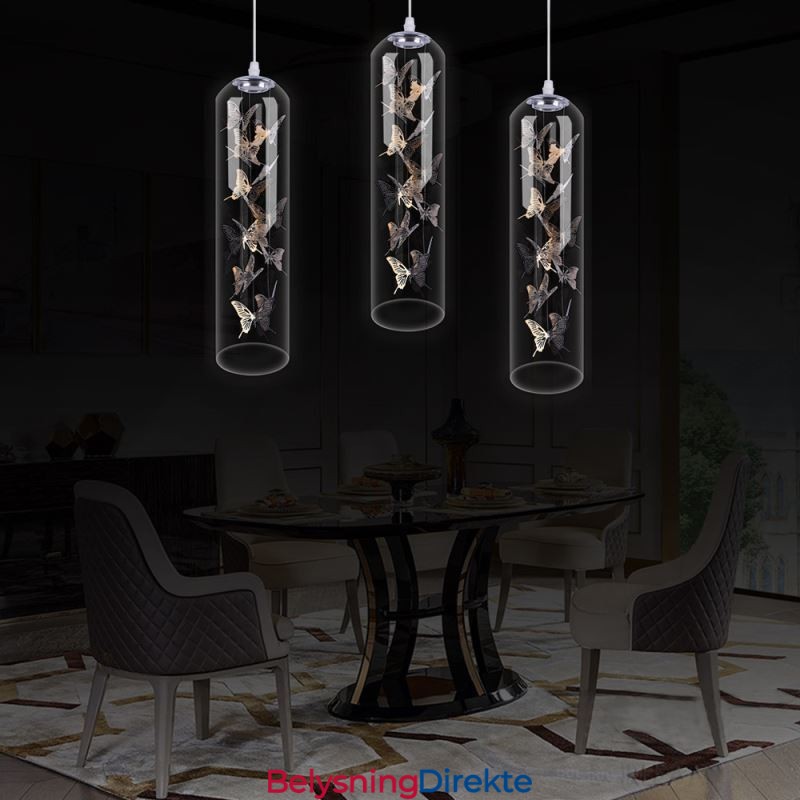 Glass Pendellampe Kreativ Nordisk Sylinderlampe Sommerfugllampe