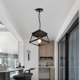 Vintage Trapesformet Anhengslampe I Metall, Svart Taklampe