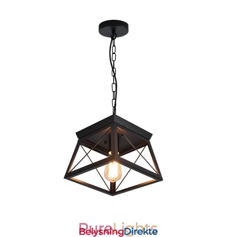 Vintage Trapesformet Anhengslampe I Metall, Svart Taklampe
