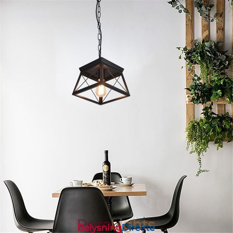 Vintage Trapesformet Anhengslampe I Metall, Svart Taklampe