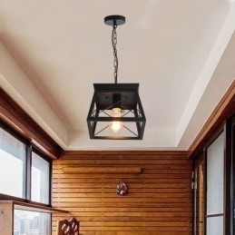 Vintage Trapesformet Anhengslampe I Metall, Svart Taklampe