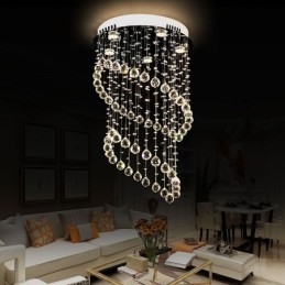 Moderne Krystalllysekrone Rund Regndråpetaklampe