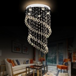 Moderne Krystalllysekrone Rund Regndråpetaklampe
