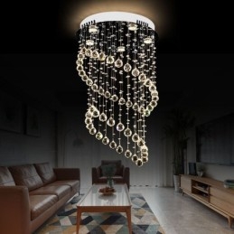 Moderne Krystalllysekrone Rund Regndråpetaklampe