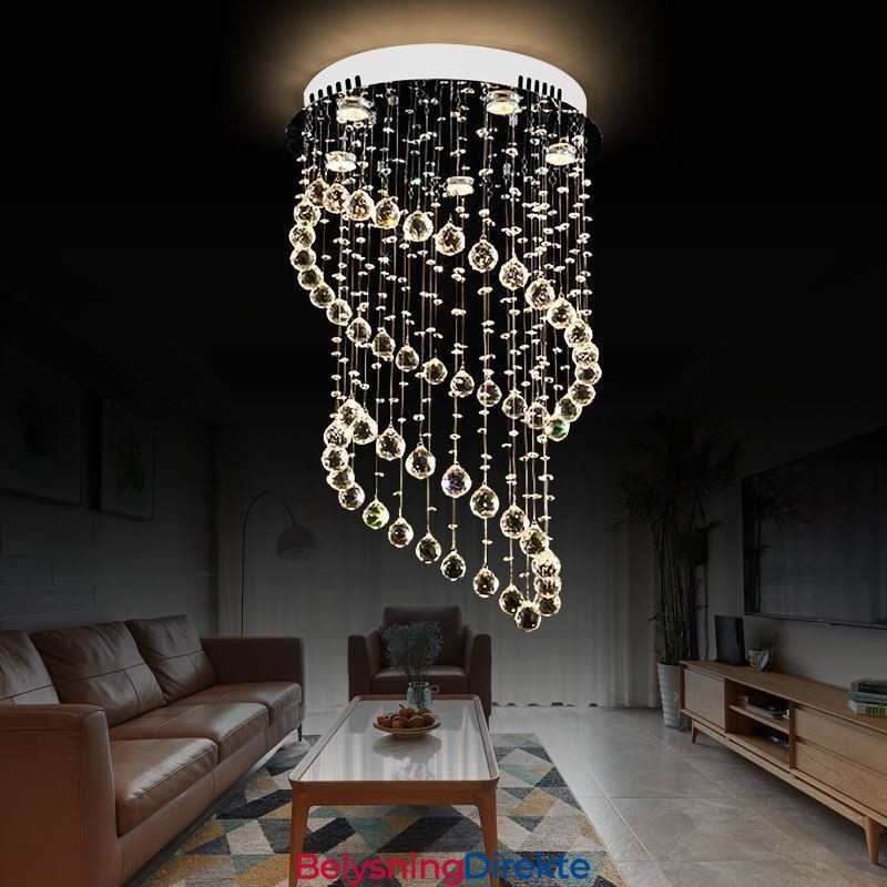 Moderne Krystalllysekrone Rund Regndråpetaklampe