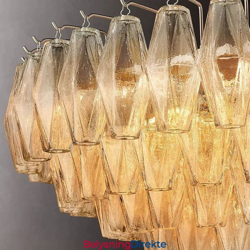 Amerikansk Pendellampe I Glass, Taklampe I Rav, Gjennomsiktig, 90 Cm, 14 Lys