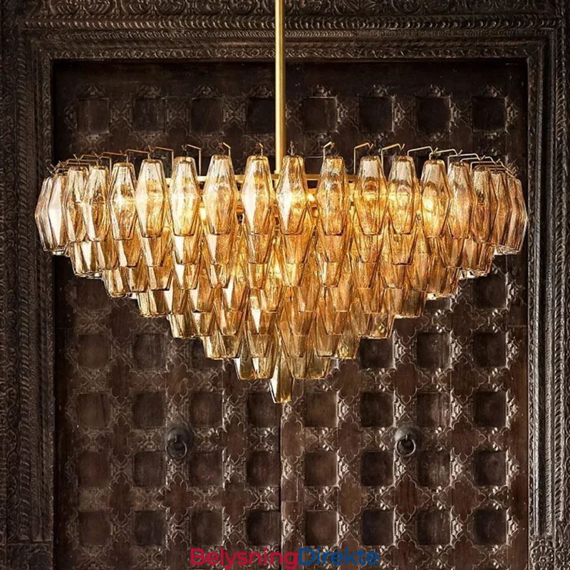 Amerikansk Pendellampe I Glass, Taklampe I Rav, Gjennomsiktig, 90 Cm, 14 Lys
