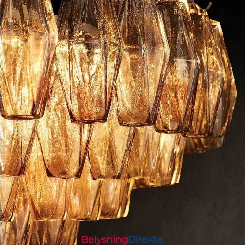 Amerikansk Pendellampe I Glass, Taklampe I Rav, Gjennomsiktig, 90 Cm, 14 Lys