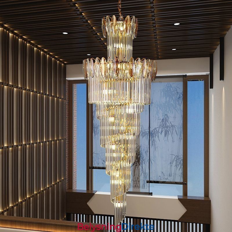 Krystall Pendellampe Dupleks Konisk Dekorativ Taklampe 70 Cm