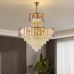 Konisk Krystall Pendellampe Dupleks Dekorativ Taklampe 80 Cm