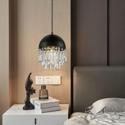 Krystallanheng Med Kvast Og Taklampe Med Svart Grytelokk-Skjerm