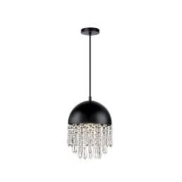 Krystallanheng Med Kvast Og Taklampe Med Svart Grytelokk-Skjerm