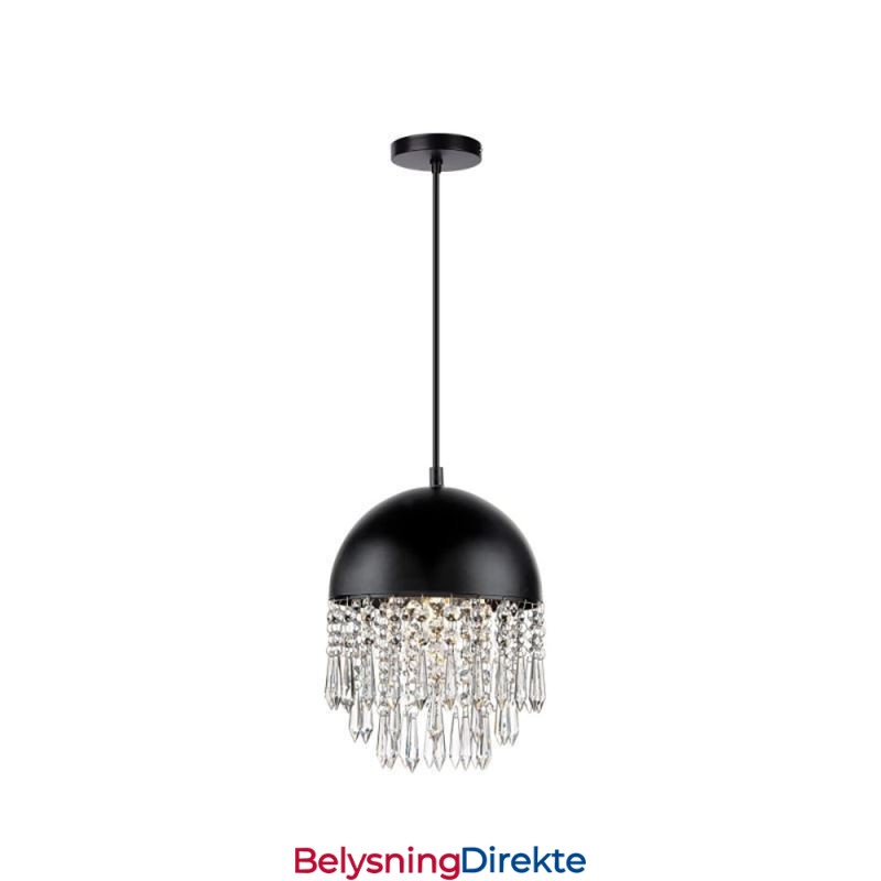 Krystallanheng Med Kvast Og Taklampe Med Svart Grytelokk-Skjerm