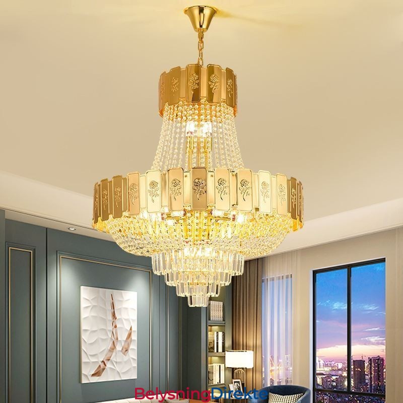 Gullkrystall Pendellampe Elegant Dekorativ Taklampe