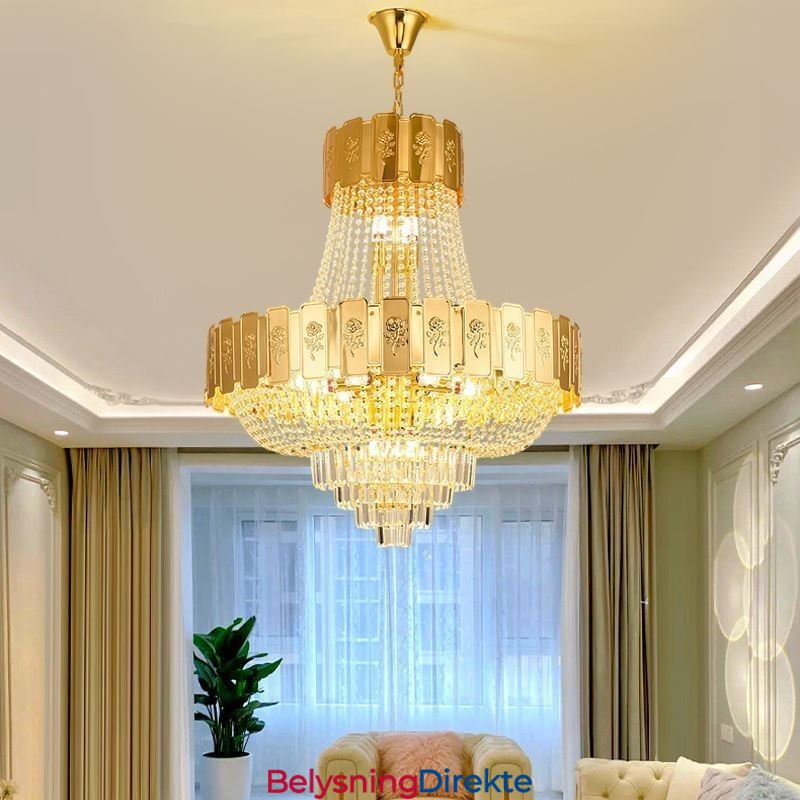 Gullkrystall Pendellampe Elegant Dekorativ Taklampe