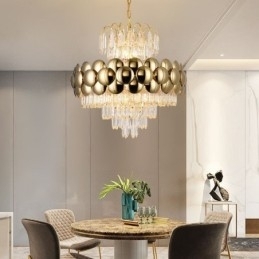 Krystall Pendellampe Galvanisert Gull Luksuriøs Dekorativ Taklampe 60 Cm