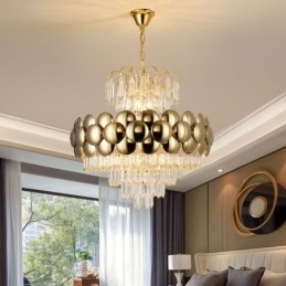 Krystall Pendellampe Galvanisert Gull Luksuriøs Dekorativ Taklampe 60 Cm