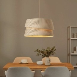 Pendellampe I Fransk Kremfarget Stil Med Dobbel Stoffskjerm Og Taklampe