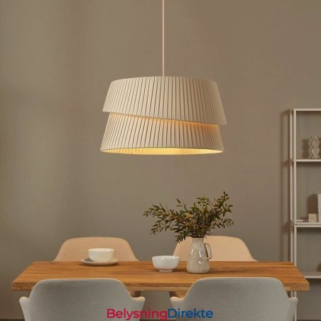 Pendellampe I Fransk Kremfarget Stil Med Dobbel Stoffskjerm Og Taklampe