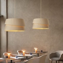 Pendellampe I Fransk Kremfarget Stil Med Dobbel Stoffskjerm Og Taklampe