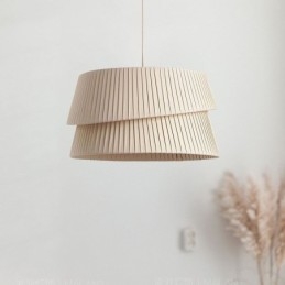 Pendellampe I Fransk Kremfarget Stil Med Dobbel Stoffskjerm Og Taklampe