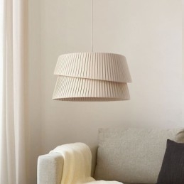 Pendellampe I Fransk Kremfarget Stil Med Dobbel Stoffskjerm Og Taklampe