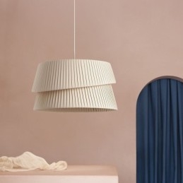Pendellampe I Fransk Kremfarget Stil Med Dobbel Stoffskjerm Og Taklampe