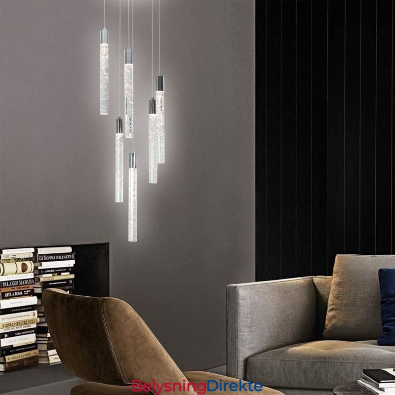 Pendellampe Krom Krystallsøyle Klyngetaklampe