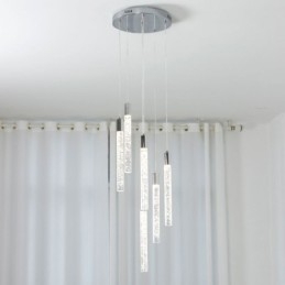 Pendellampe Krom Krystallsøyle Klyngetaklampe
