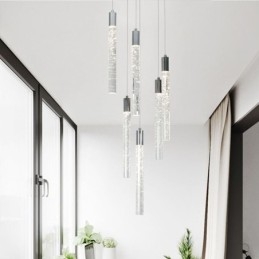 Pendellampe Krom Krystallsøyle Klyngetaklampe