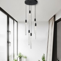 Pendellampe Sort Krystallsøyle-Klyngetaklampe