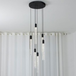 Pendellampe Sort Krystallsøyle-Klyngetaklampe