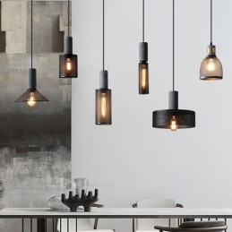 Svart Pendellampe I Sement, Landlig Retro-Taklampe