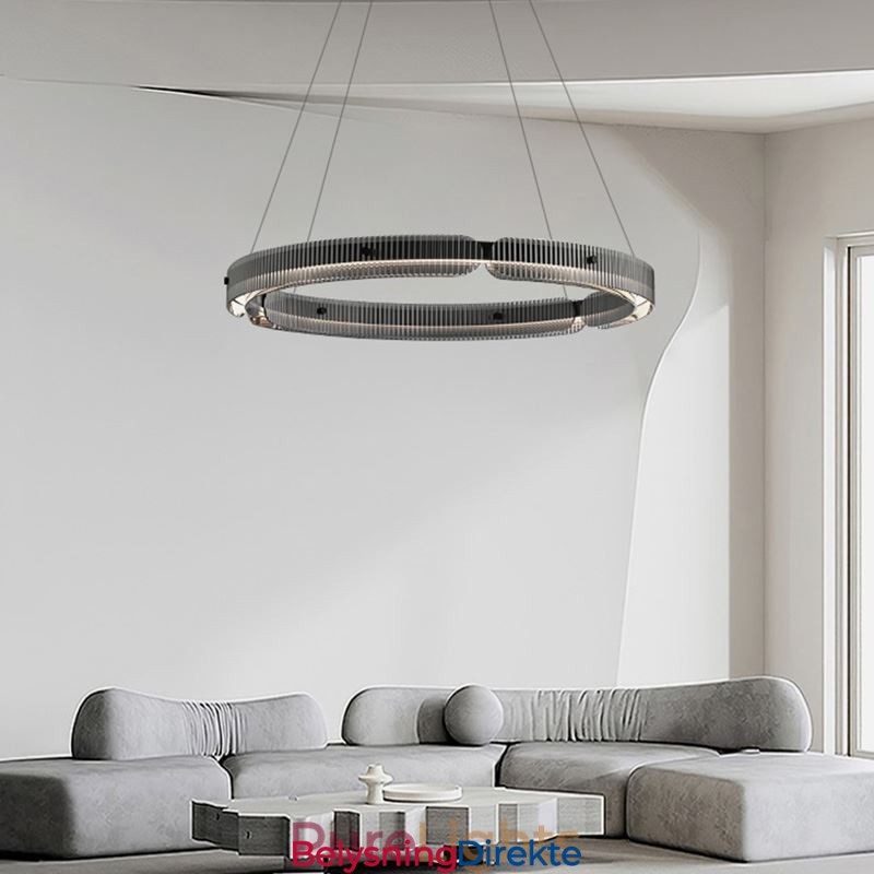 Sirkelformet Pendellampe 60 80 Cm Glasstaklampe Trinnløs Dimbar Med Fjernkontroll
