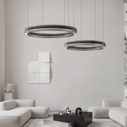 Pendellampe 60+80 Cm Dobbel Sirkelformet Glasstaklampe Trinnløs Dimbar Med Fjernkontroll