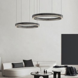 Pendellampe 60+80 Cm Dobbel Sirkelformet Glasstaklampe Trinnløs Dimbar Med Fjernkontroll