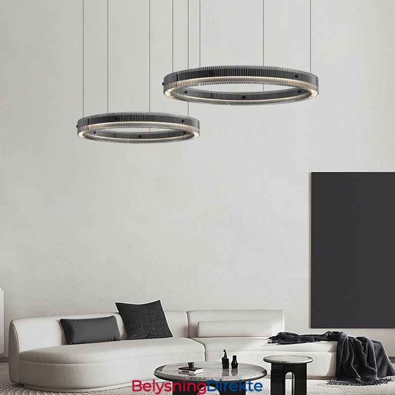 Pendellampe 60+80 Cm Dobbel Sirkelformet Glasstaklampe Trinnløs Dimbar Med Fjernkontroll