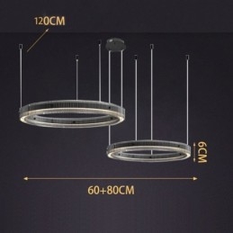 Pendellampe 60+80 Cm Dobbel Sirkelformet Glasstaklampe Trinnløs Dimbar Med Fjernkontroll