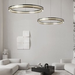Taklampe I Glass 60+80 Cm, Sirkeldekorasjon, Dobbel, Sirkelformet Anhengslampe, Trikromatisk Dimming